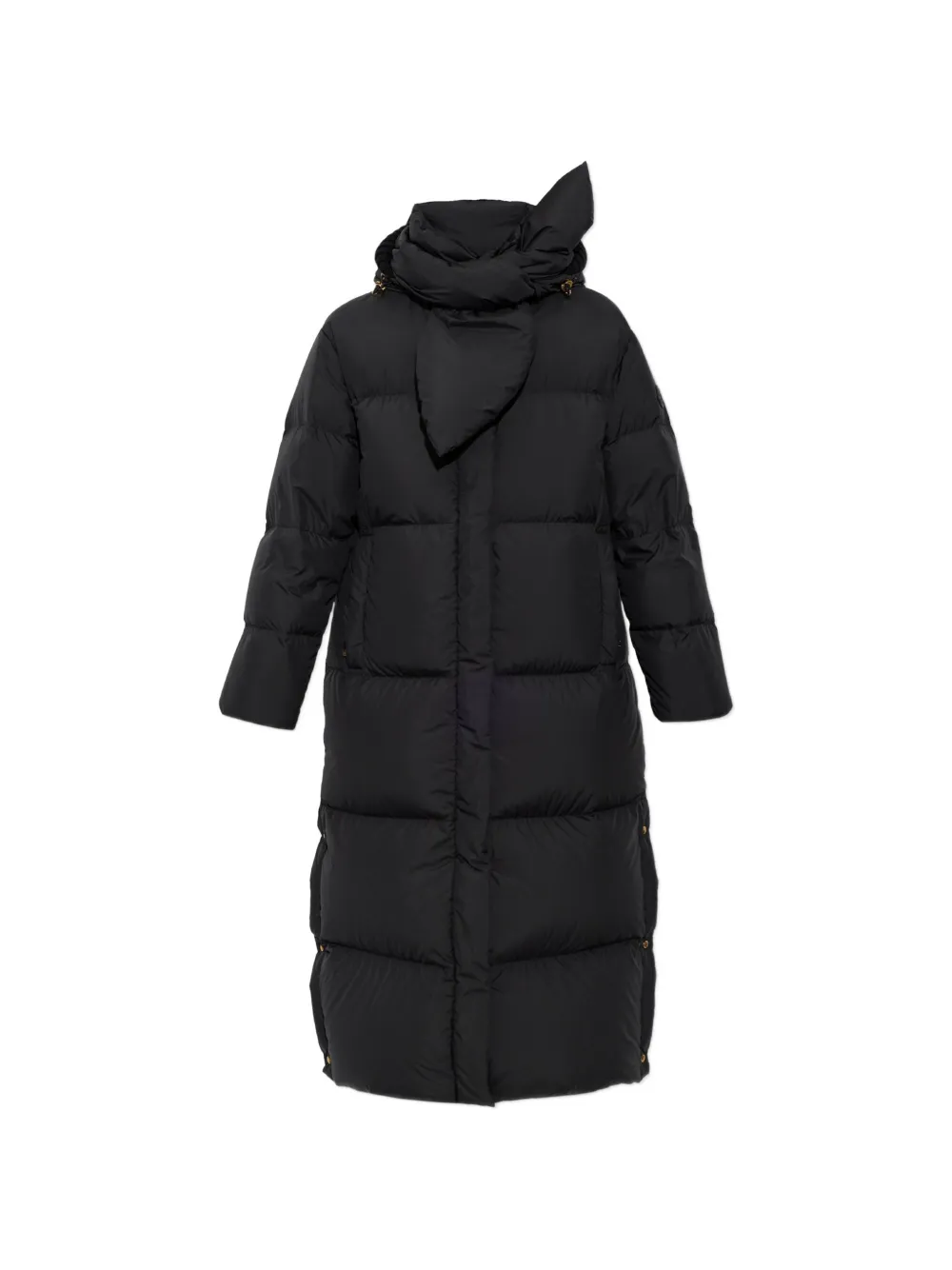 Moncler Ornement hooded long down jacket Zwart