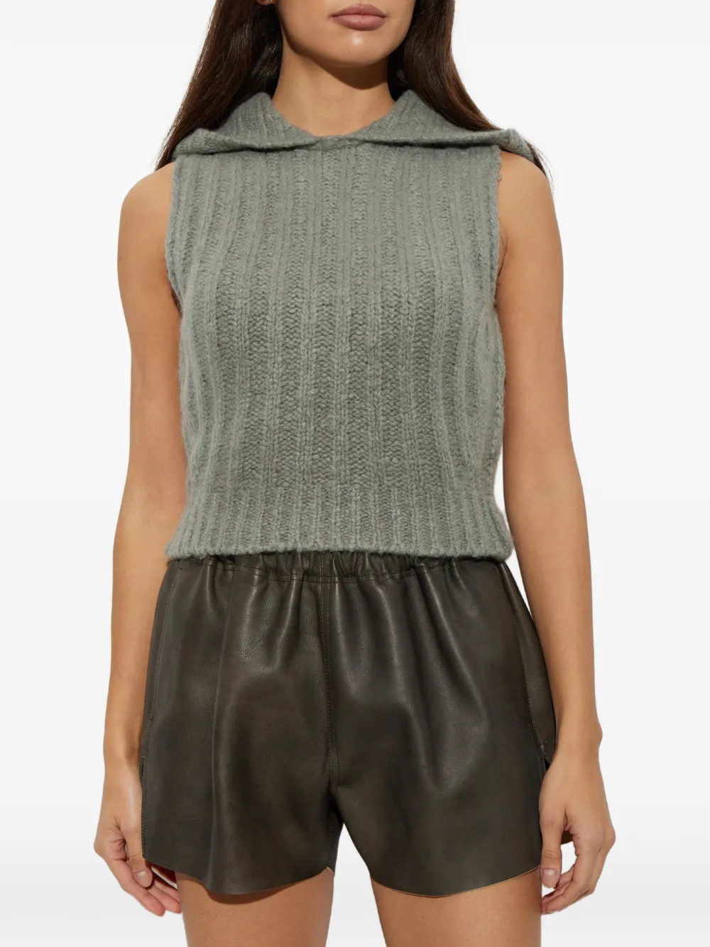 Rick Owens ribbed-knit sleeveless hooded sweater Grijs