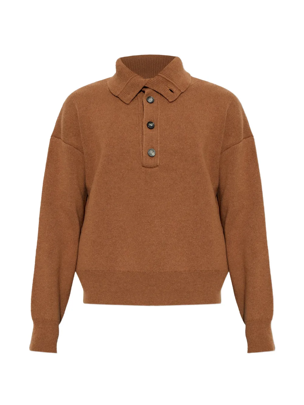 AMI Paris brown high buttoned collar wool sweater - Marrone