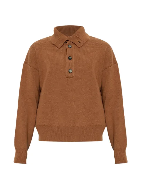 AMI Paris brun uldsweater med høj krave og knapper