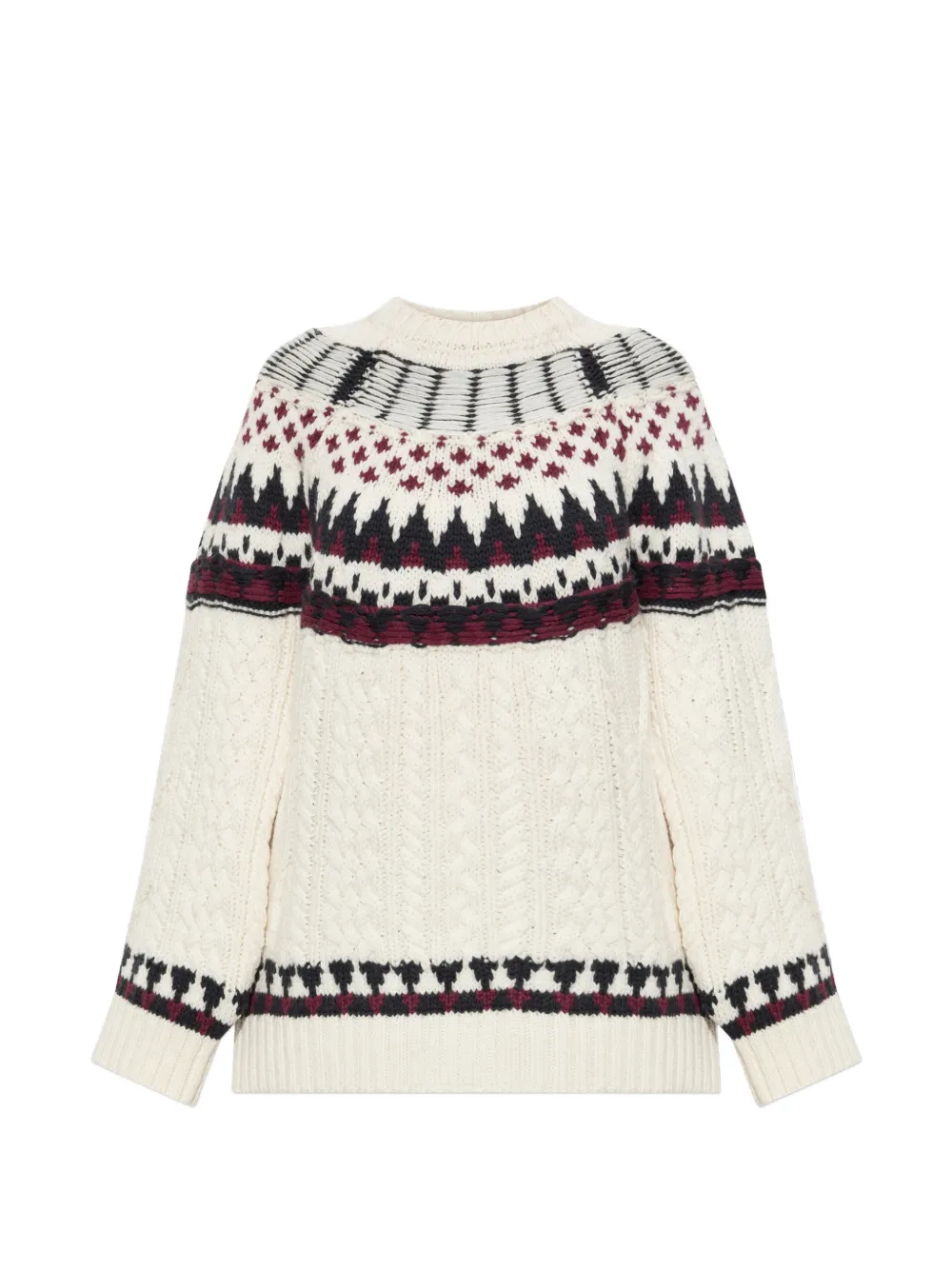 Akep Fair Isle Cable-knit Sweater In White