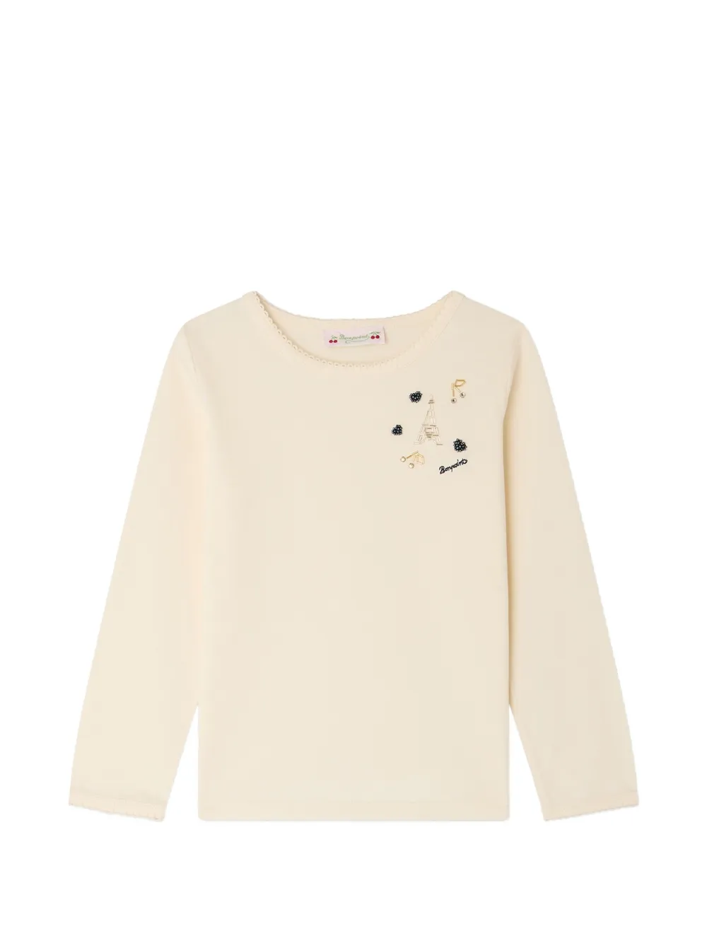 Bonpoint Mellyn embellished long-sleeve T-shirt - Nude