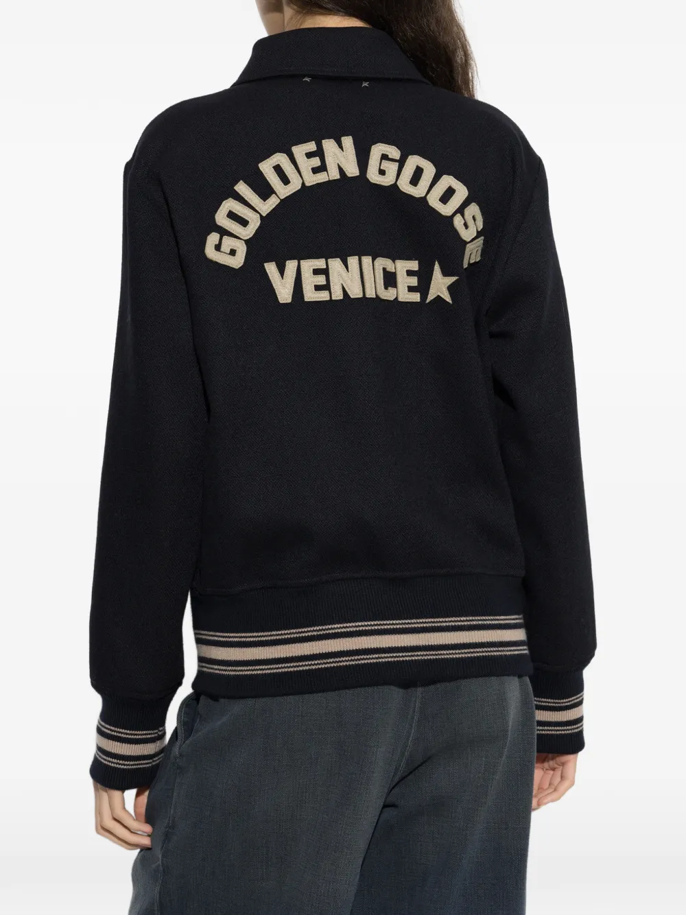 Golden Goose bomber jacket in midnight-blue wool with embroidery Blauw