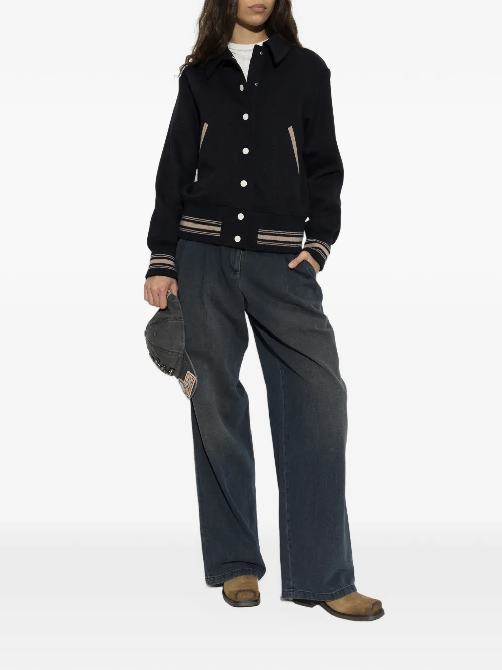 Golden Goose bomber jacket in midnight-blue wool with embroidery Blauw