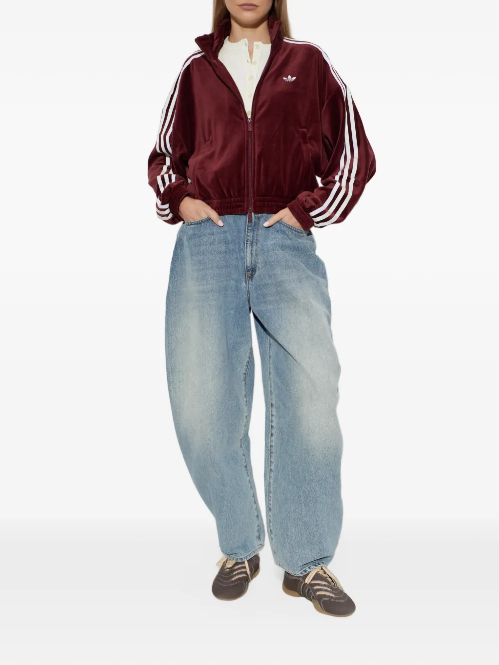 adidas pleated velour track top Rood
