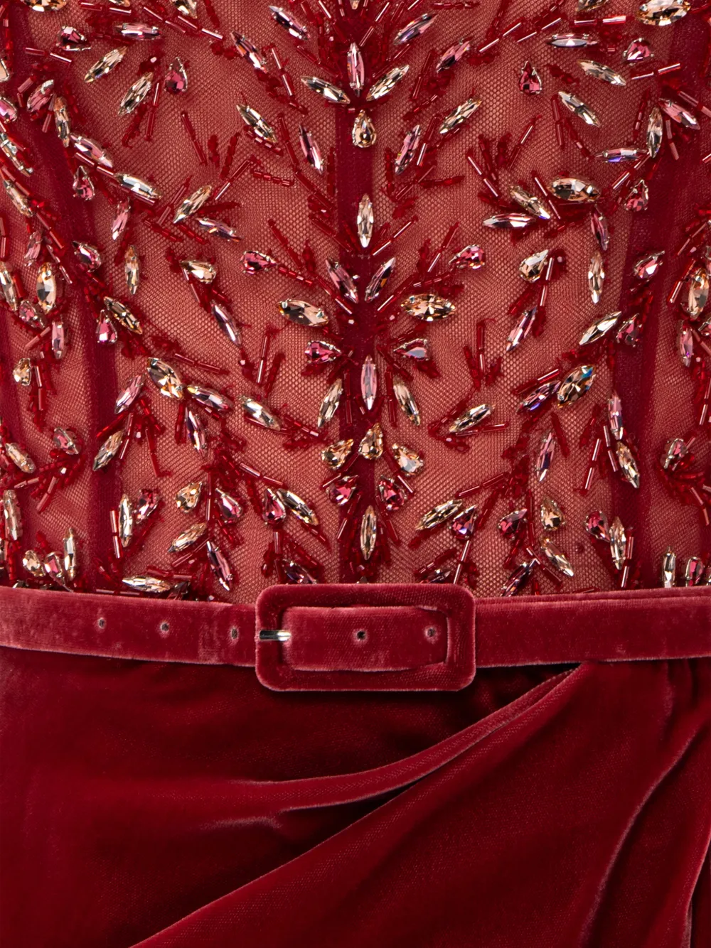 Rami Al Ali Maxi-jurk met verfraaide fluwelen rok Rood