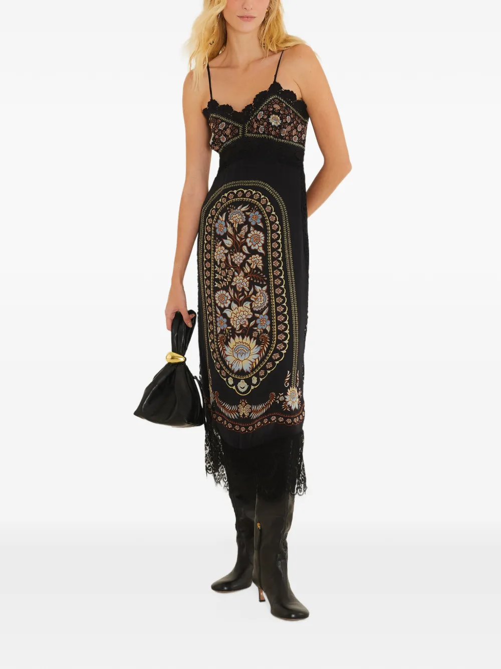 FARM Rio Daniela lace sleeveless midi dress - Nero