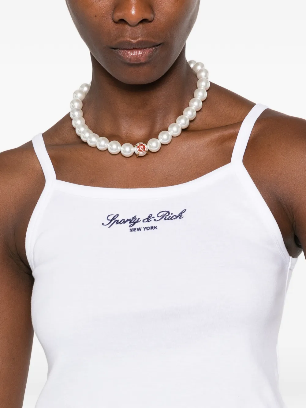 Sporty & Rich Paola logo-embroidered crop top Wit