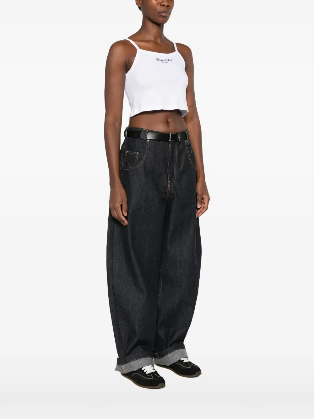 Sporty & Rich Paola logo-embroidered crop top Wit