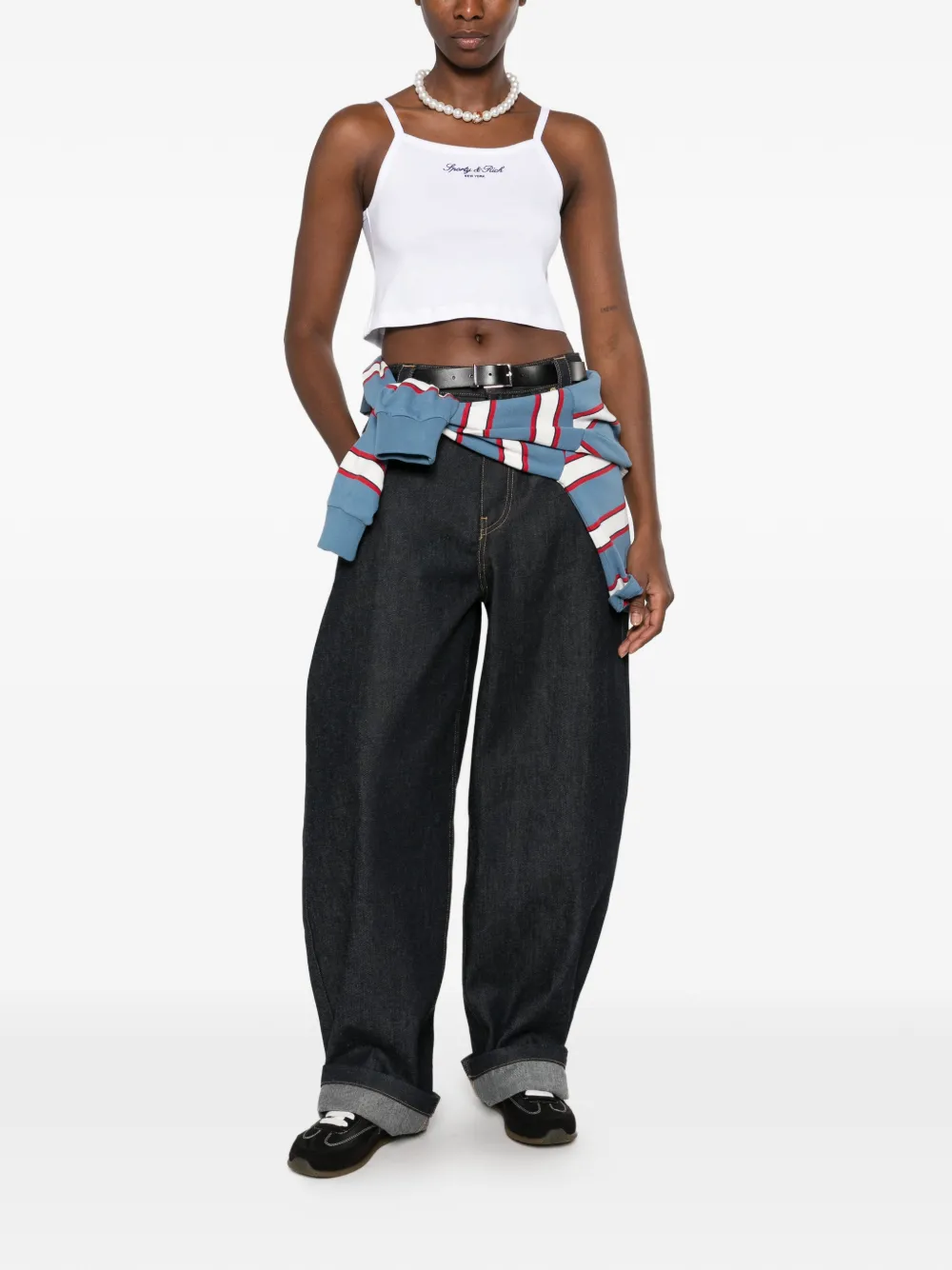 Sporty & Rich Paola logo-embroidered crop top Wit