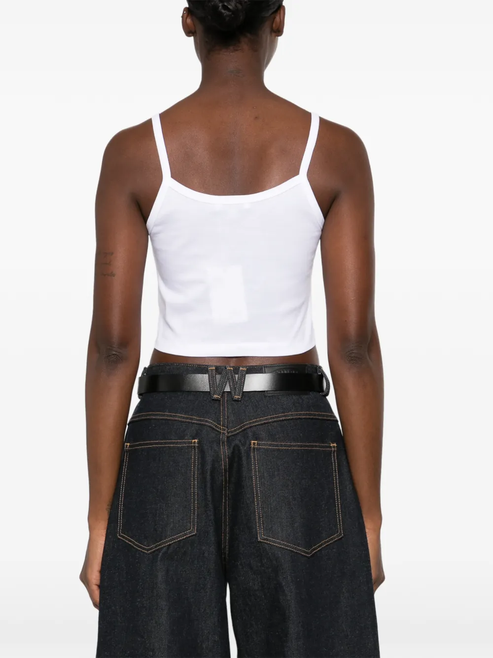 Sporty & Rich Paola logo-embroidered crop top Wit