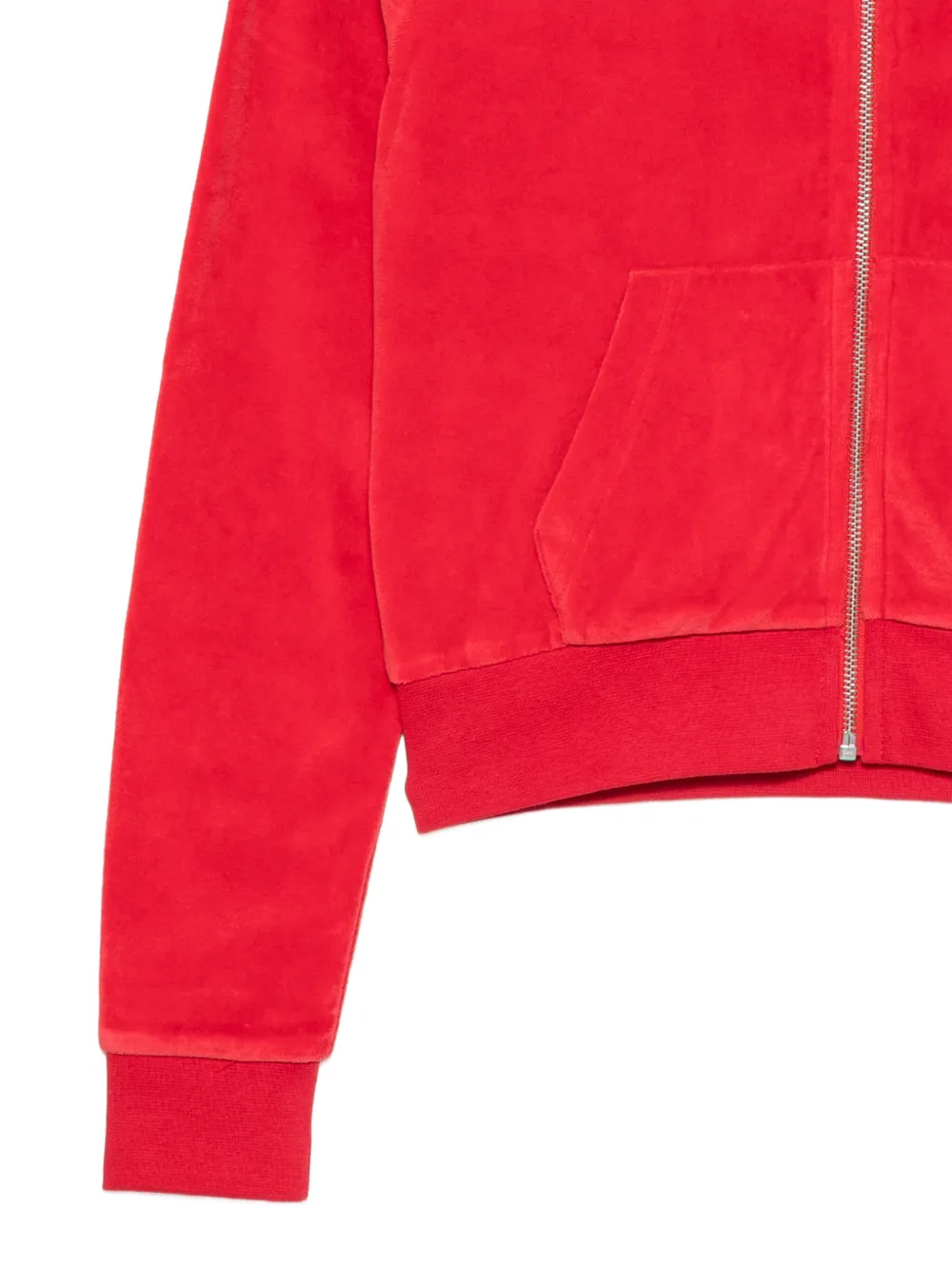Sporty & Rich logo-embroidered velour hoodie Rood