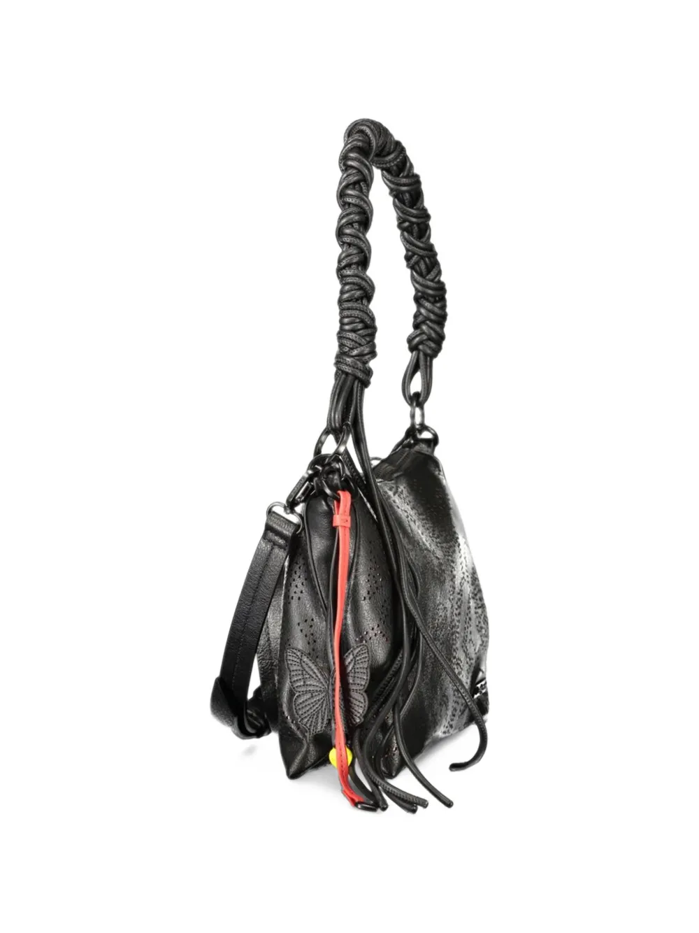Desigual perforated braided-handle shoulder bag Zwart