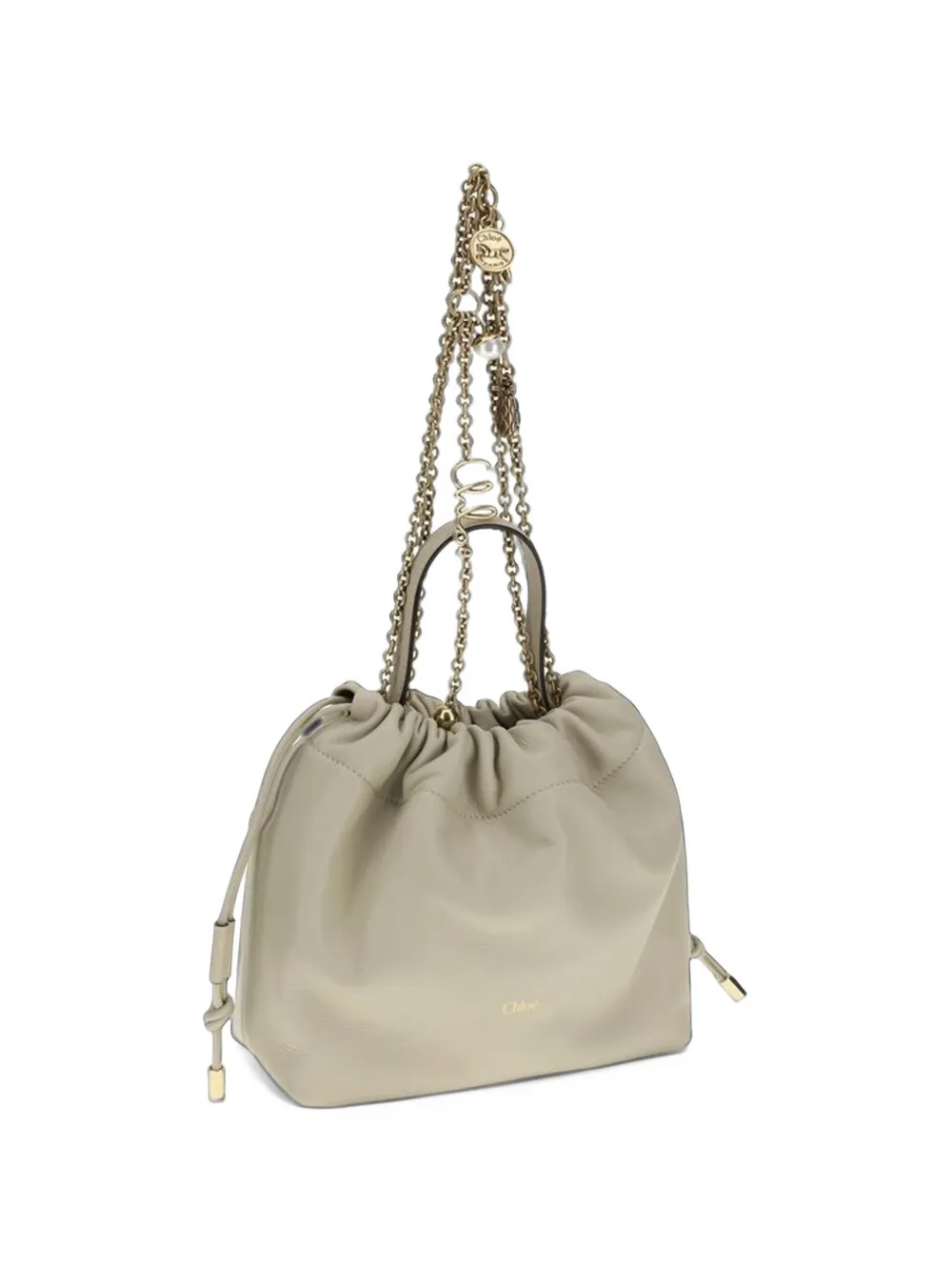 Chloé small Icons drawstring chain-link shoulder bag Beige