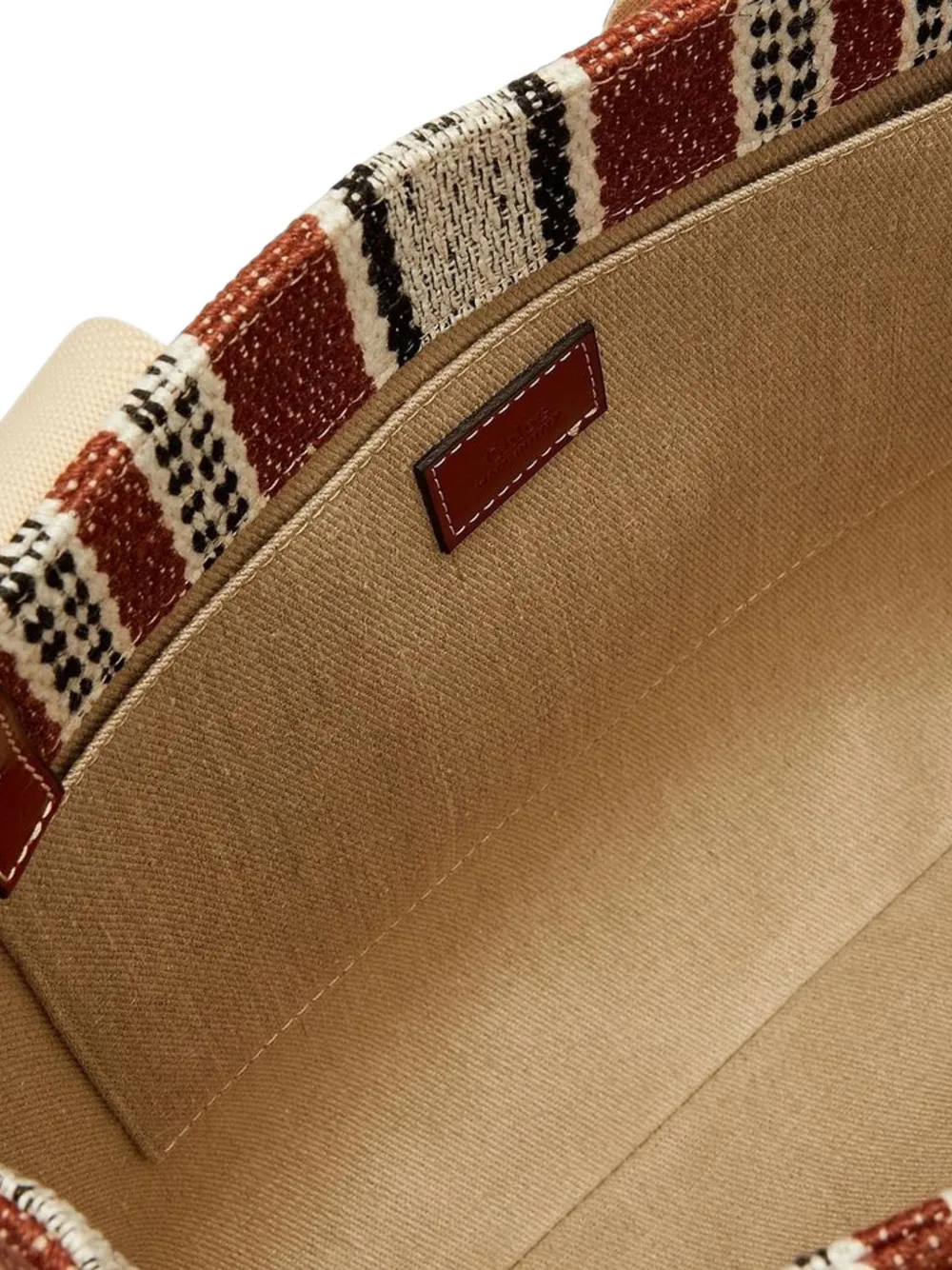 Chloé Woody striped linen tote bag Bruin