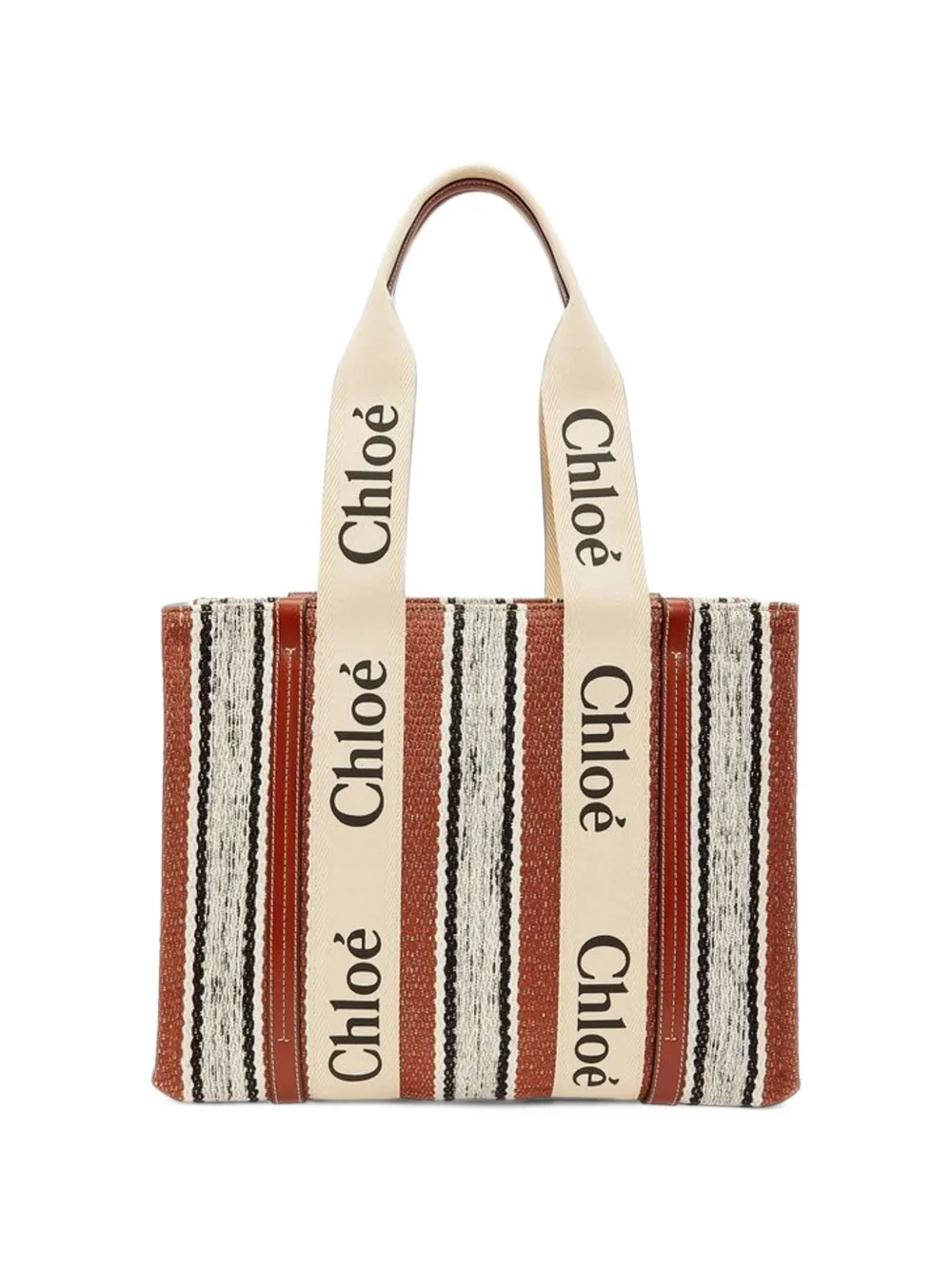 Chloé Woody striped linen tote bag - Braun