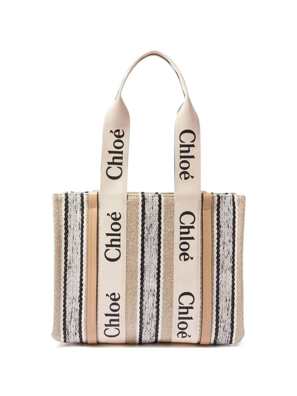 Chloé Woody striped linen tote bag - Toni neutri