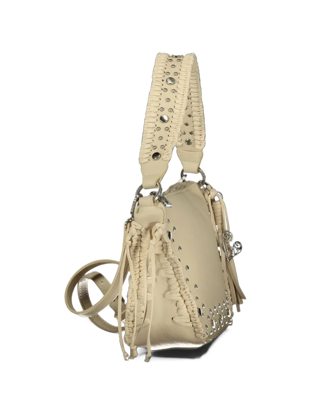 Desigual medium studded braided-handle shoulder bag Beige