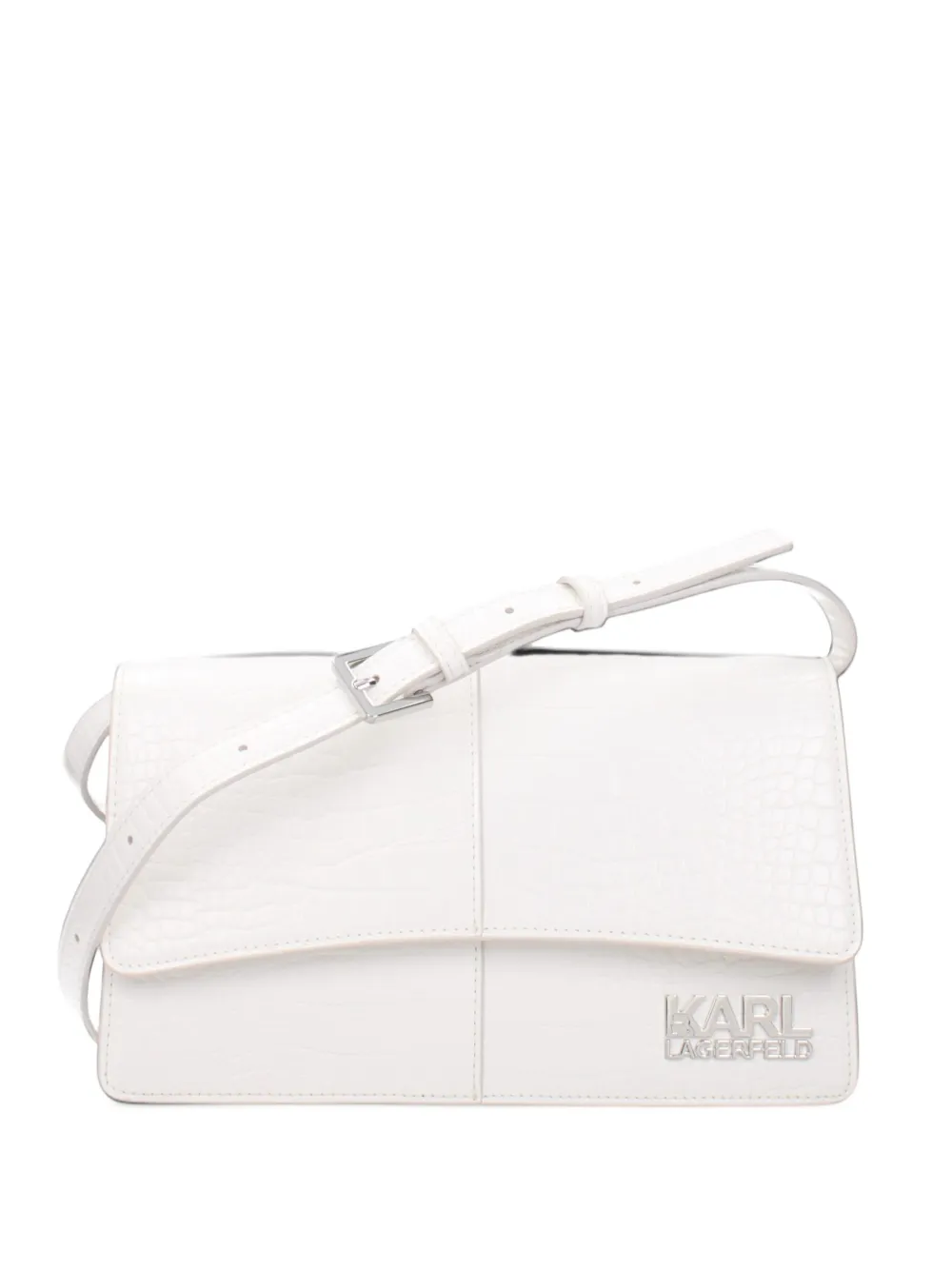 Karl Lagerfeld croc-effect logo-plaque crossbody bag - Bianco