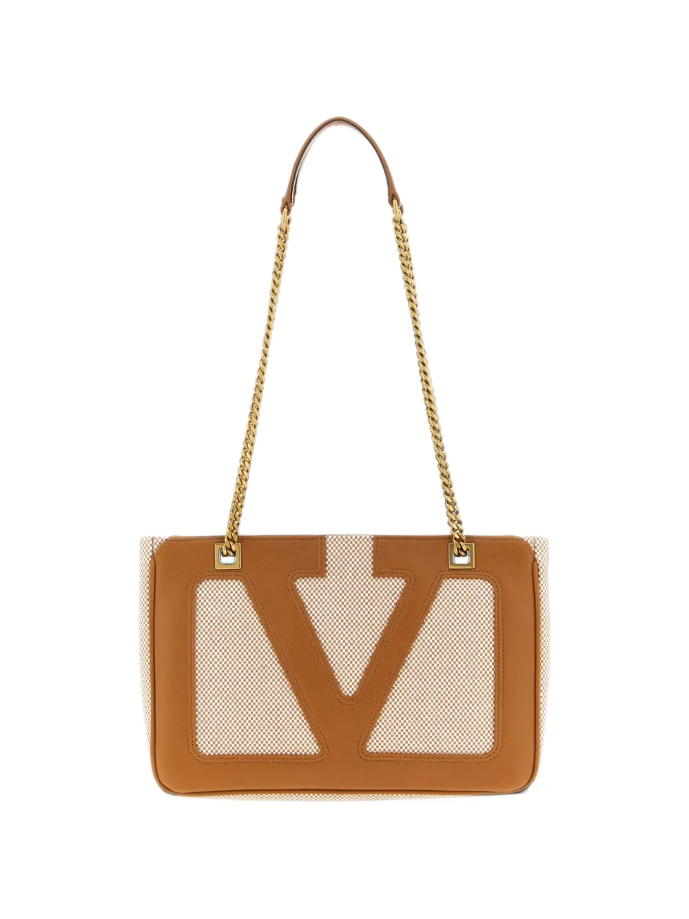 Valentino Garavani VLogo leather-trim shoulder bag - Marrone