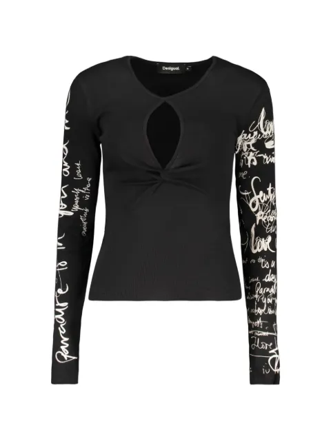 Desigual T-shirt con stampa scarabocchio e cut-out