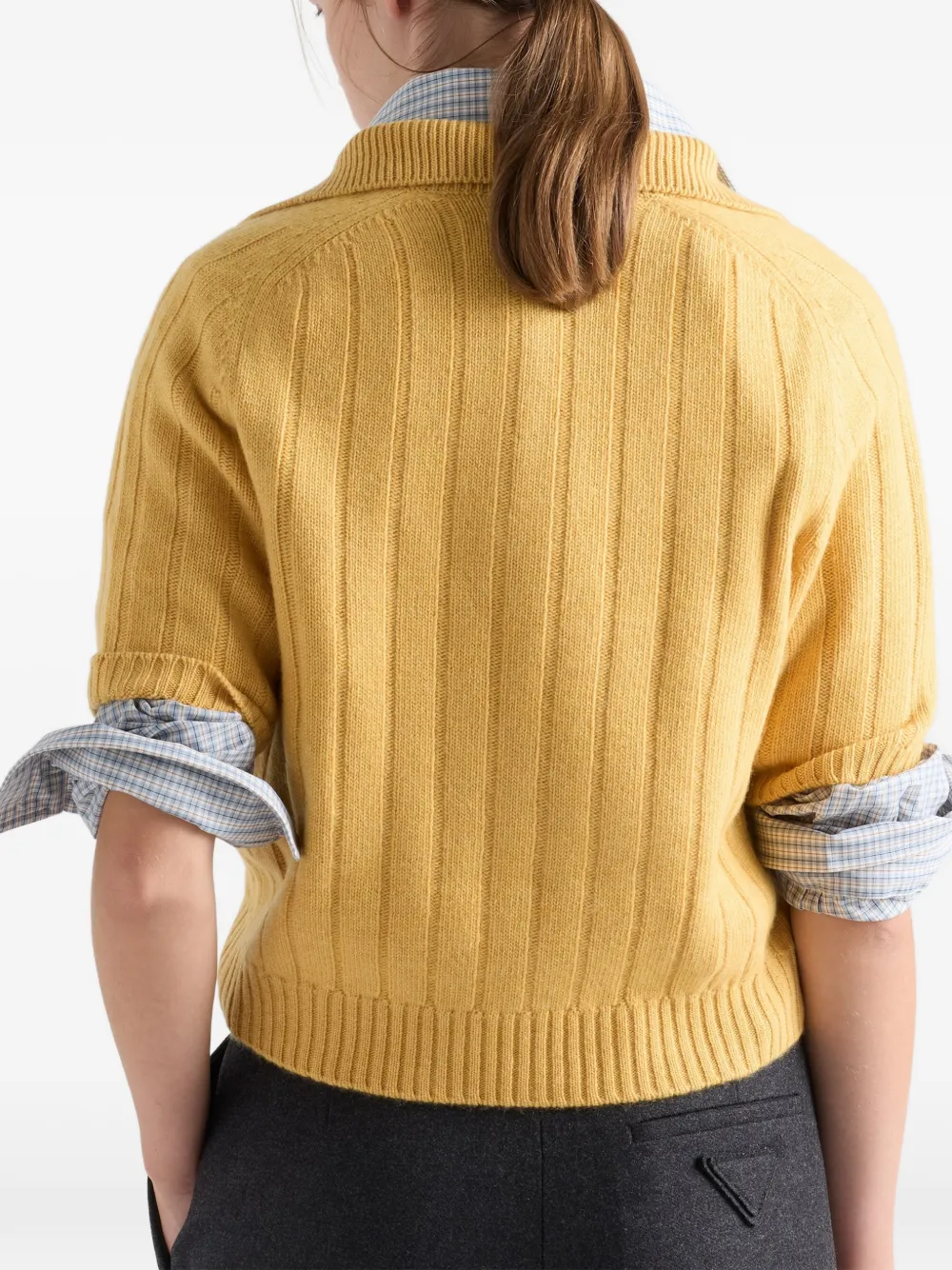 Prada Re-Cashmere short-sleeve polo sweater Geel