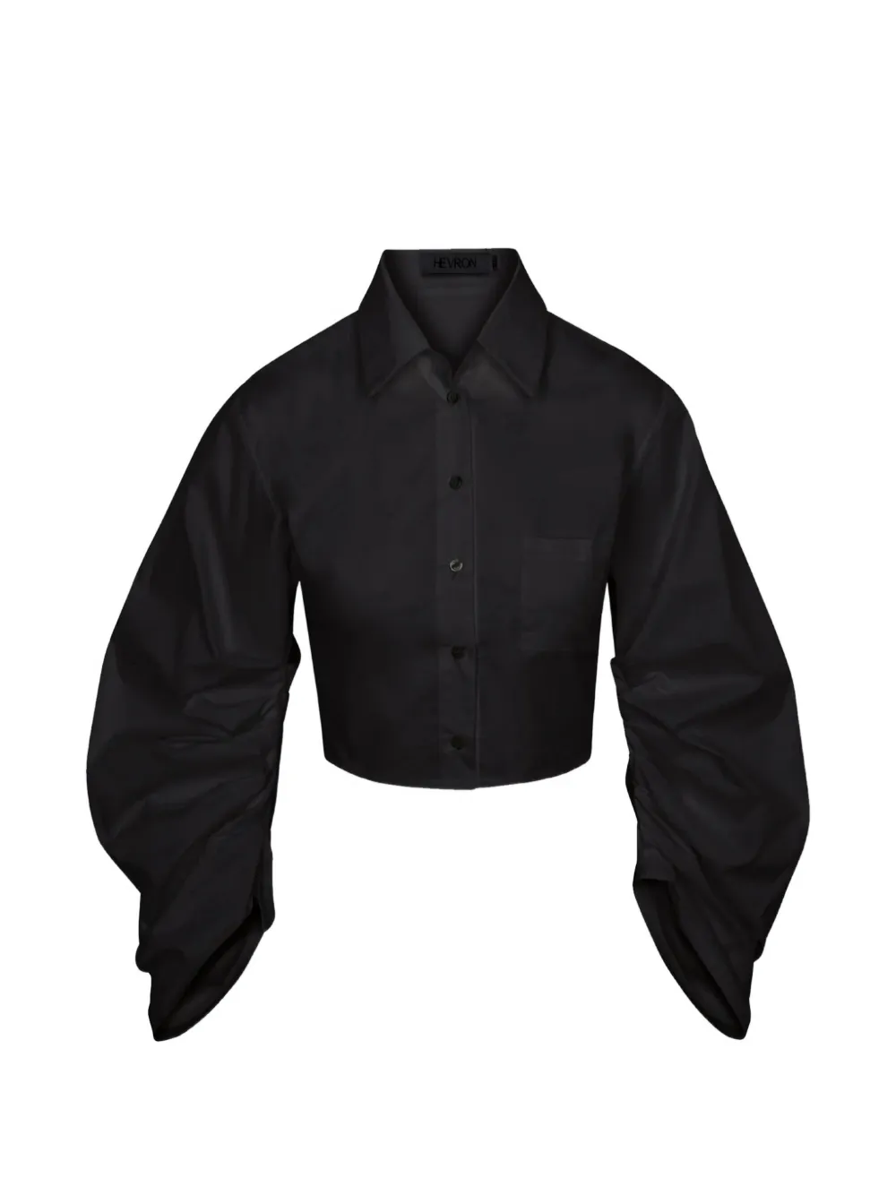 HEVRON Raquel gathered-sleeve cropped shirt Zwart