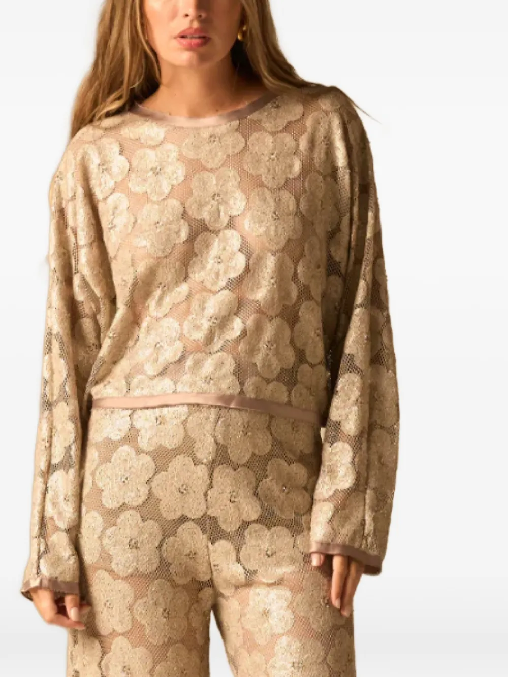 JBQ Anja floral-jacquard blouse - Toni neutri