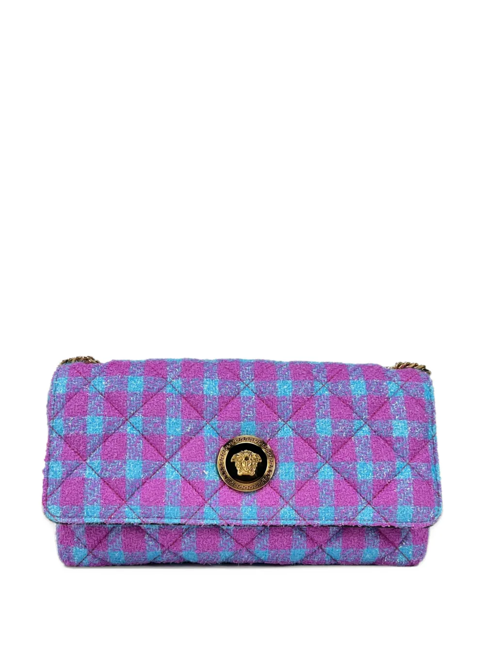 Versace quilted check-pattern shoulder bag - Purple