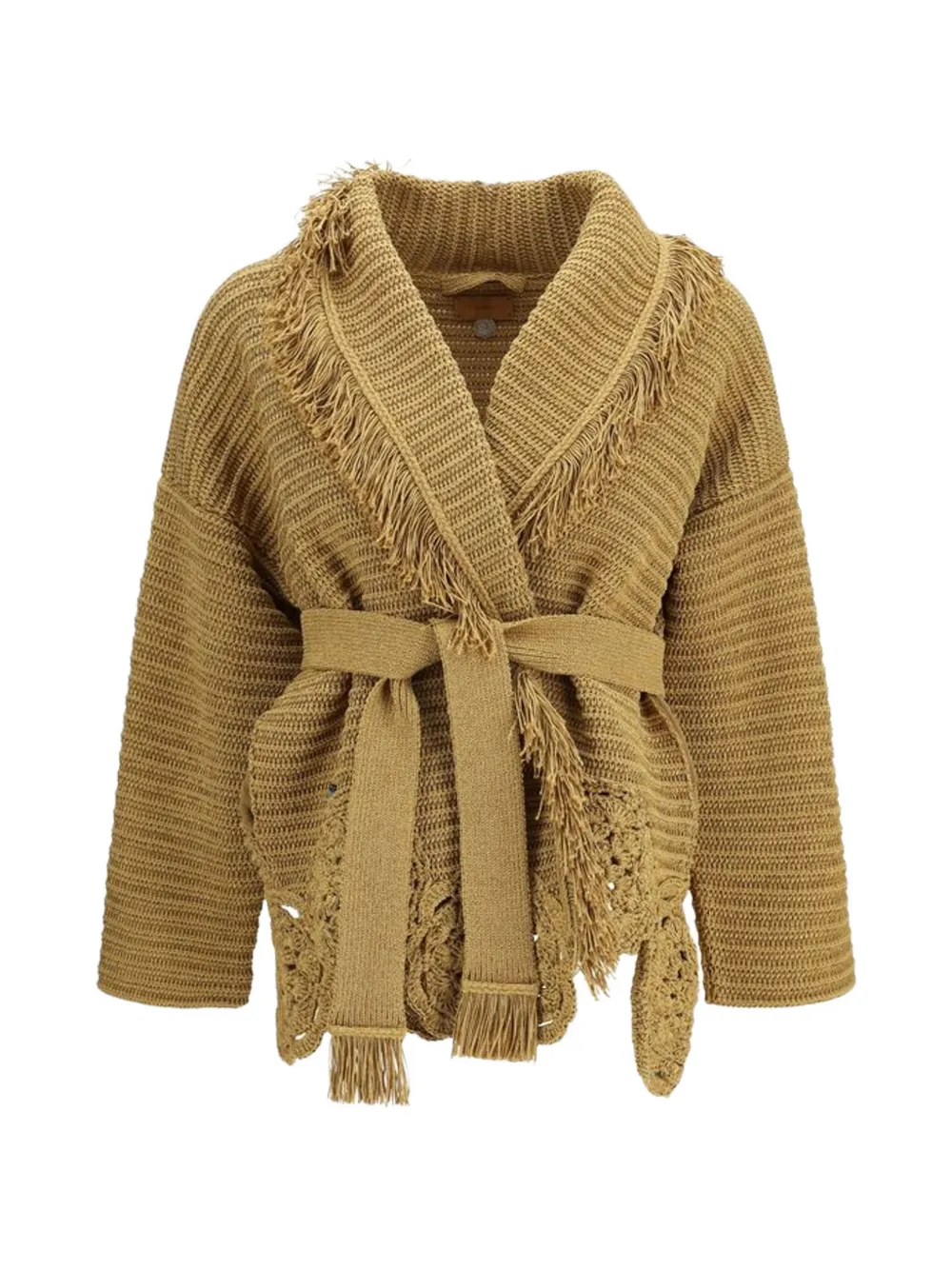 Alanui Island Memories fringed crochet-knit cardigan - Oro