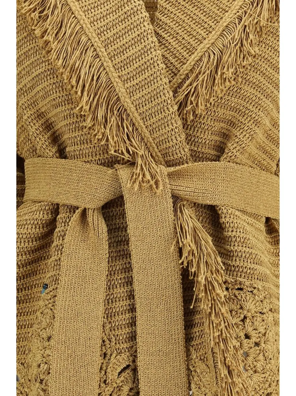 Alanui Island Memories fringed crochet-knit cardigan Goud