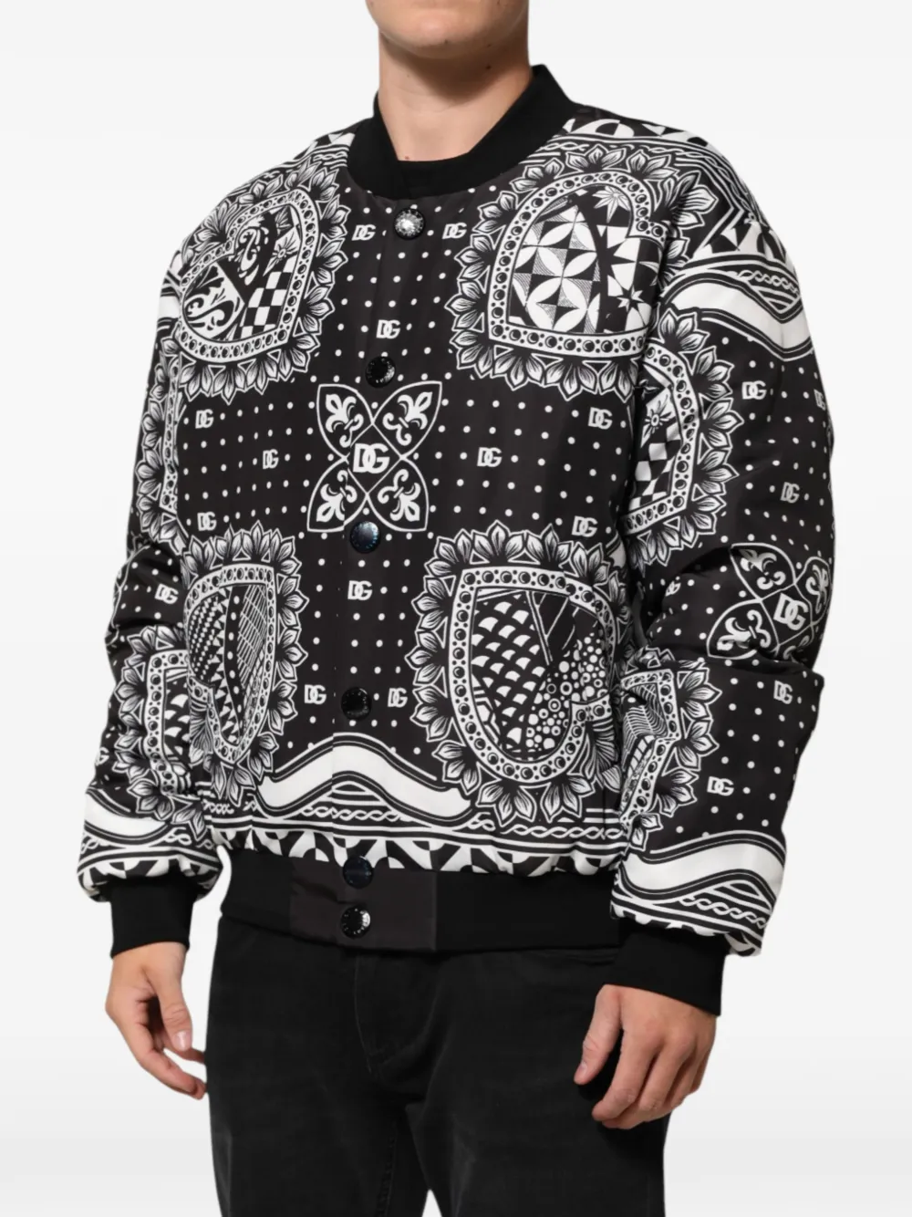 Dolce & Gabbana bandana-print bomber jacket Zwart