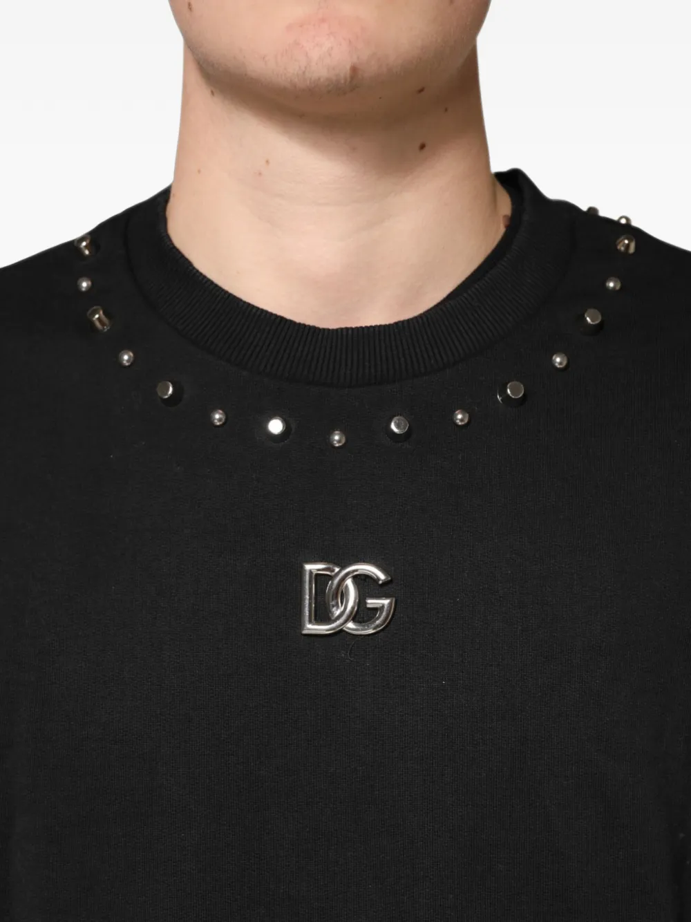 Dolce & Gabbana stud-embellished logo-plaque sweater Zwart