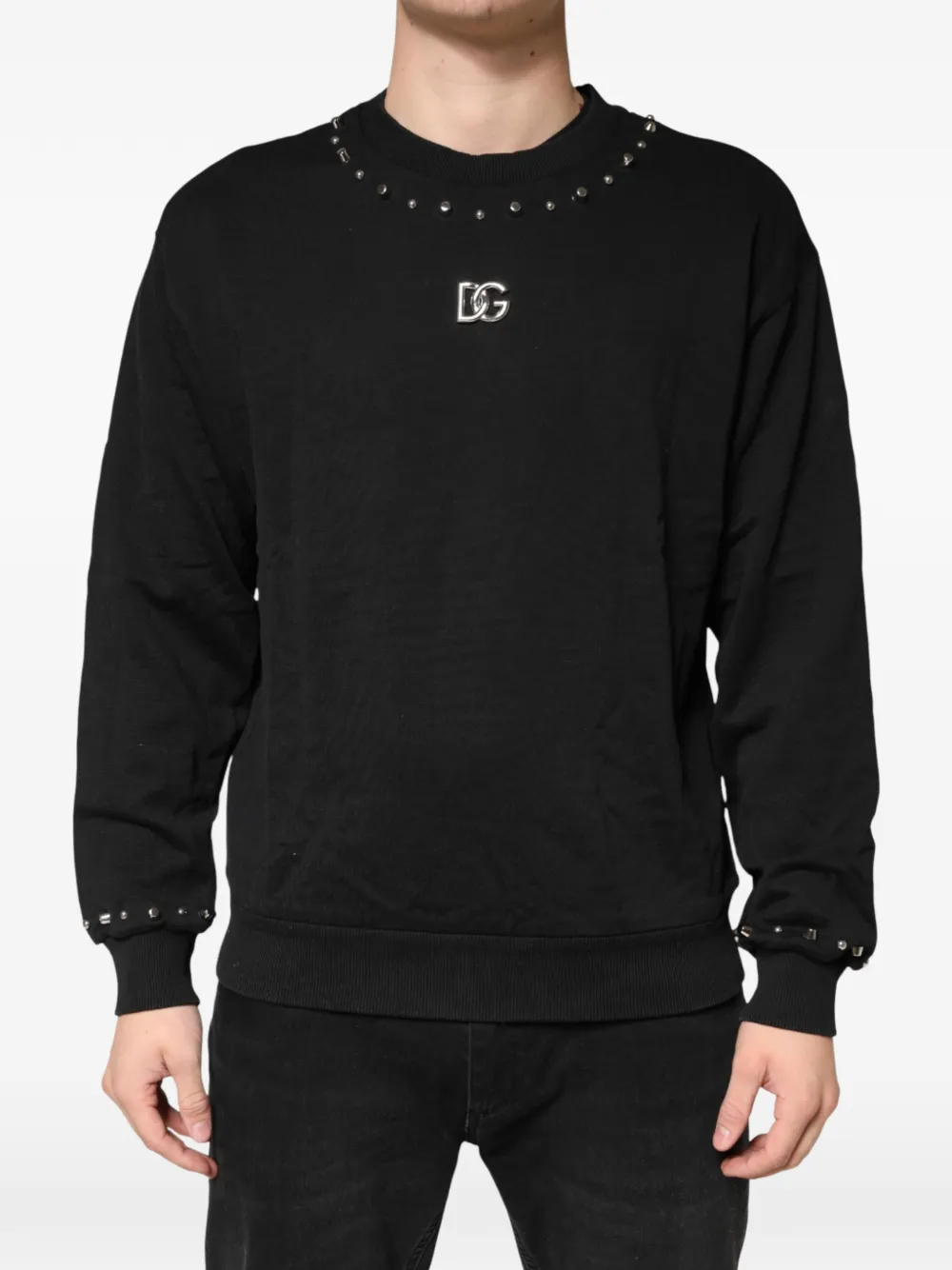Dolce & Gabbana stud-embellished logo-plaque sweater - Schwarz