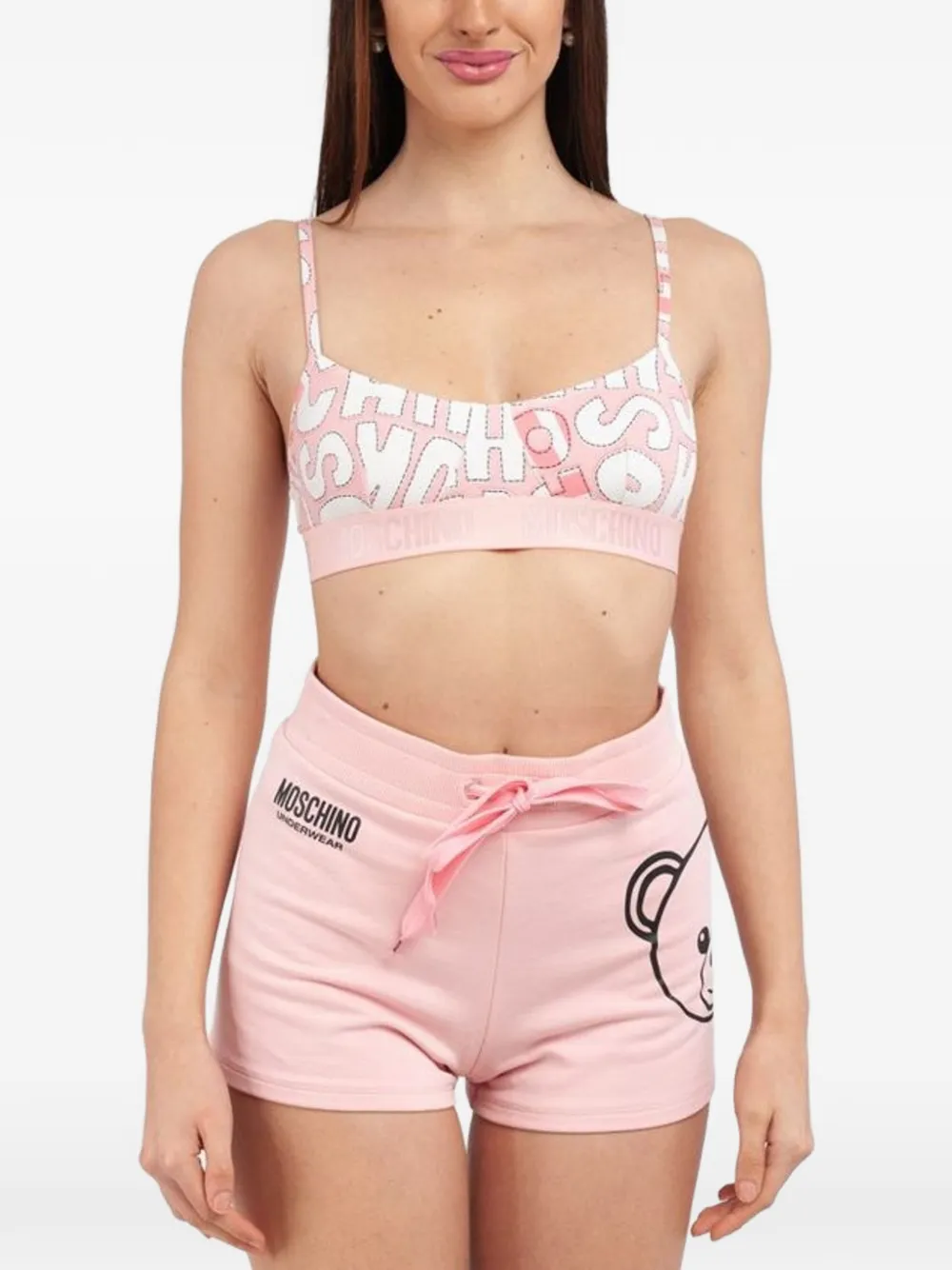 Moschino logo-print cotton bra Roze