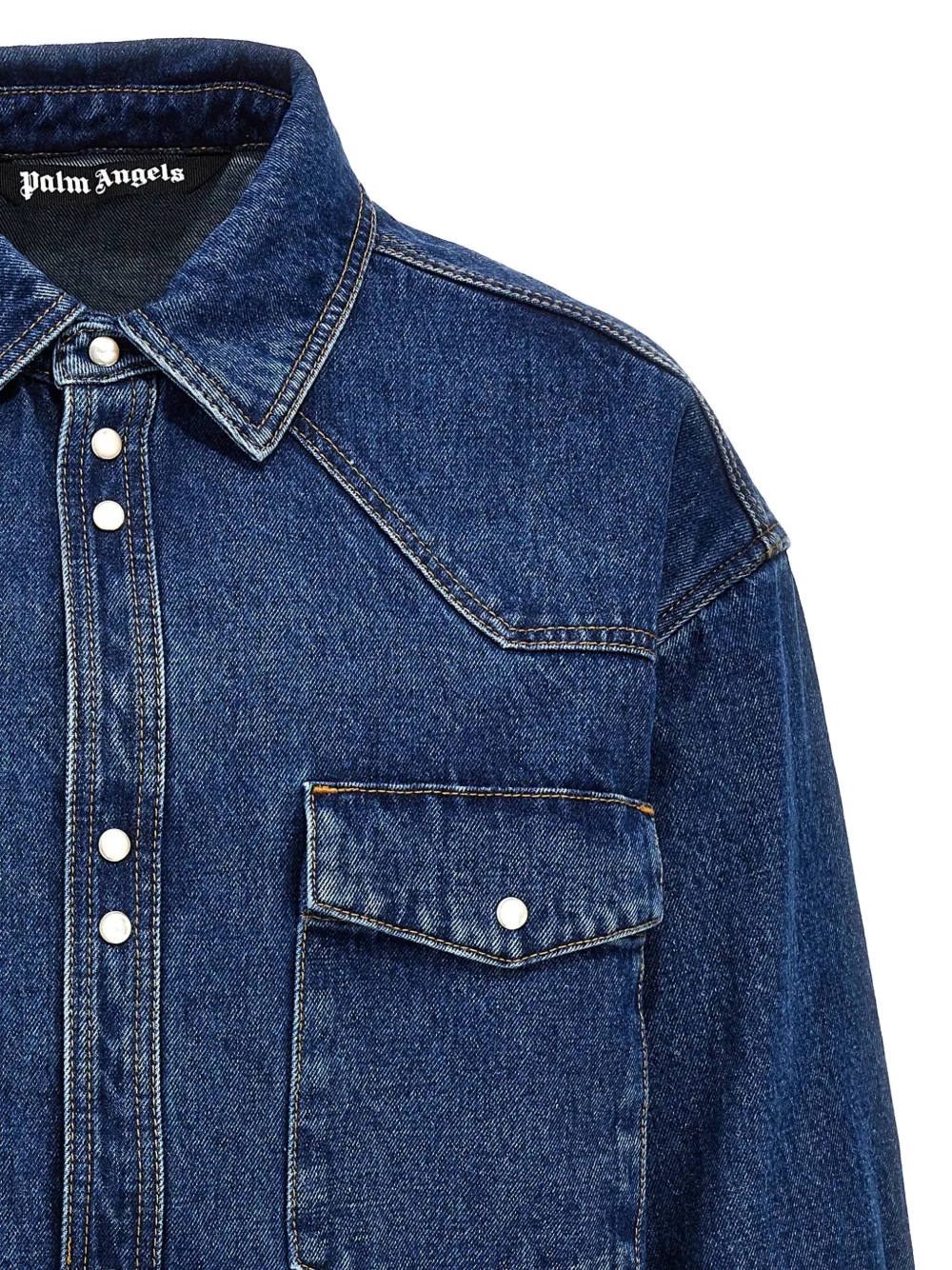 Palm Angels western-yoke logo-embroidered denim jacket Blauw