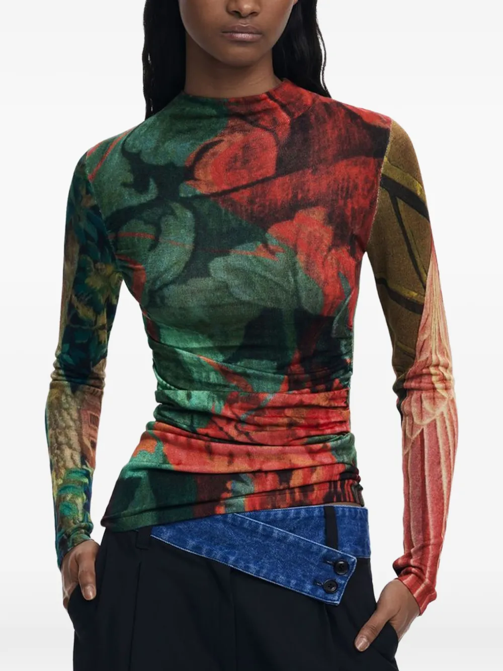Desigual x Christian Lacroix floral-print ruched t-shirt - Verde