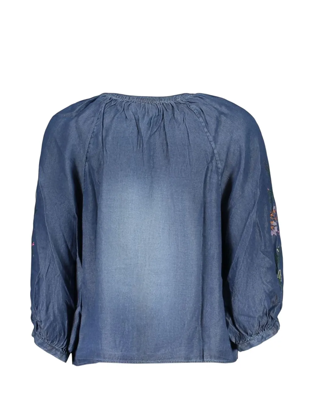 Desigual floral-embroidered puff-sleeve shirt Blauw