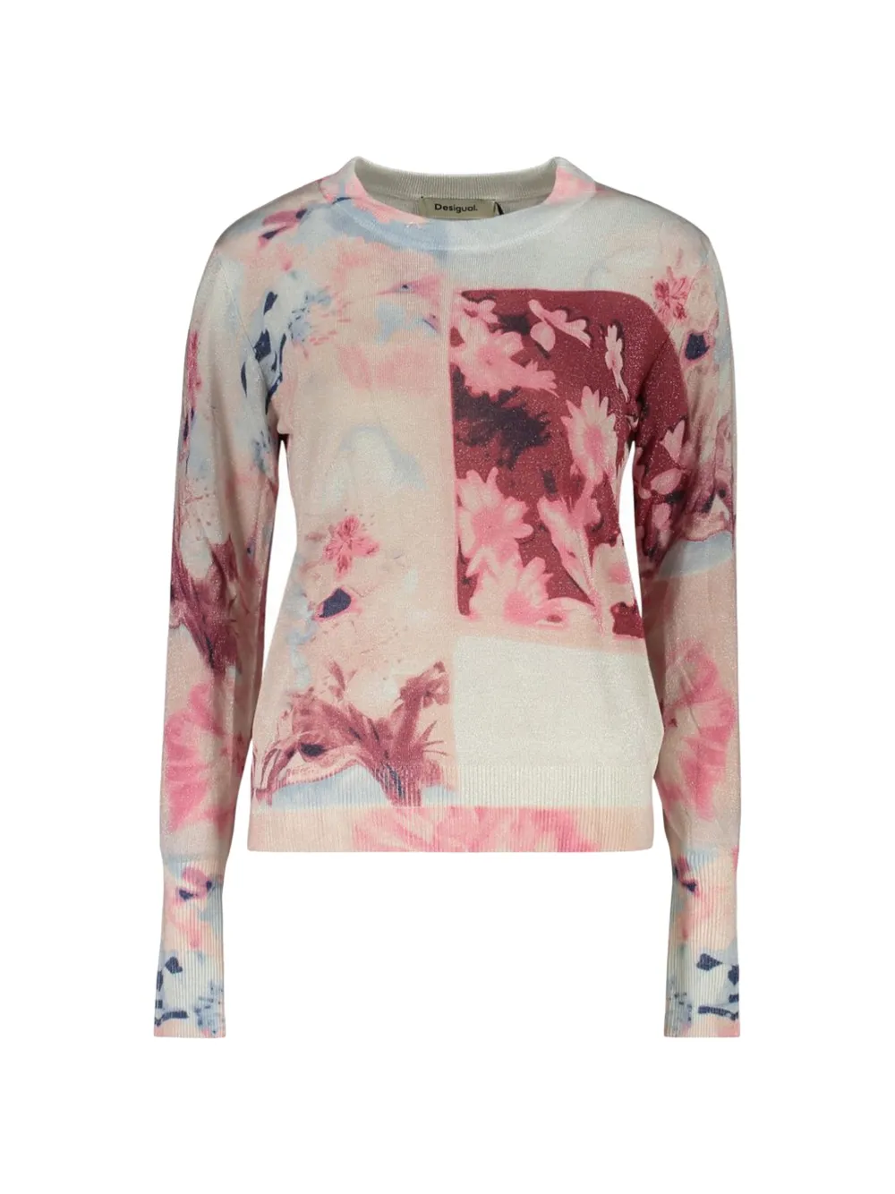 Desigual Metallic-Pullover mit Blumenprint - Rosa