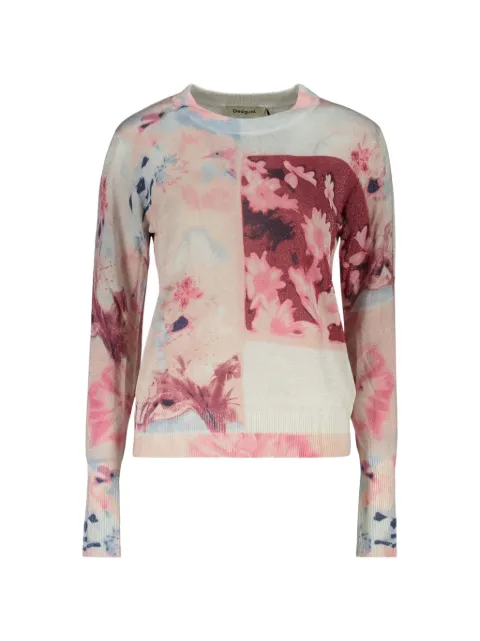 Desigual Maglione con stampa floreale e filo metallizzato