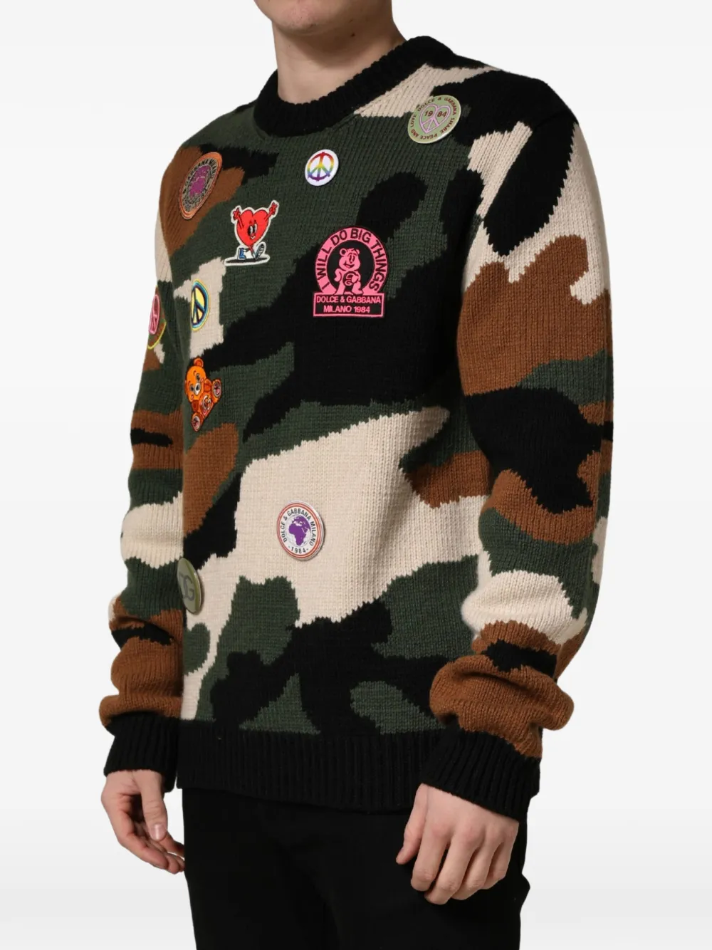 Dolce & Gabbana patch-detail camouflage-intarsia sweater Groen
