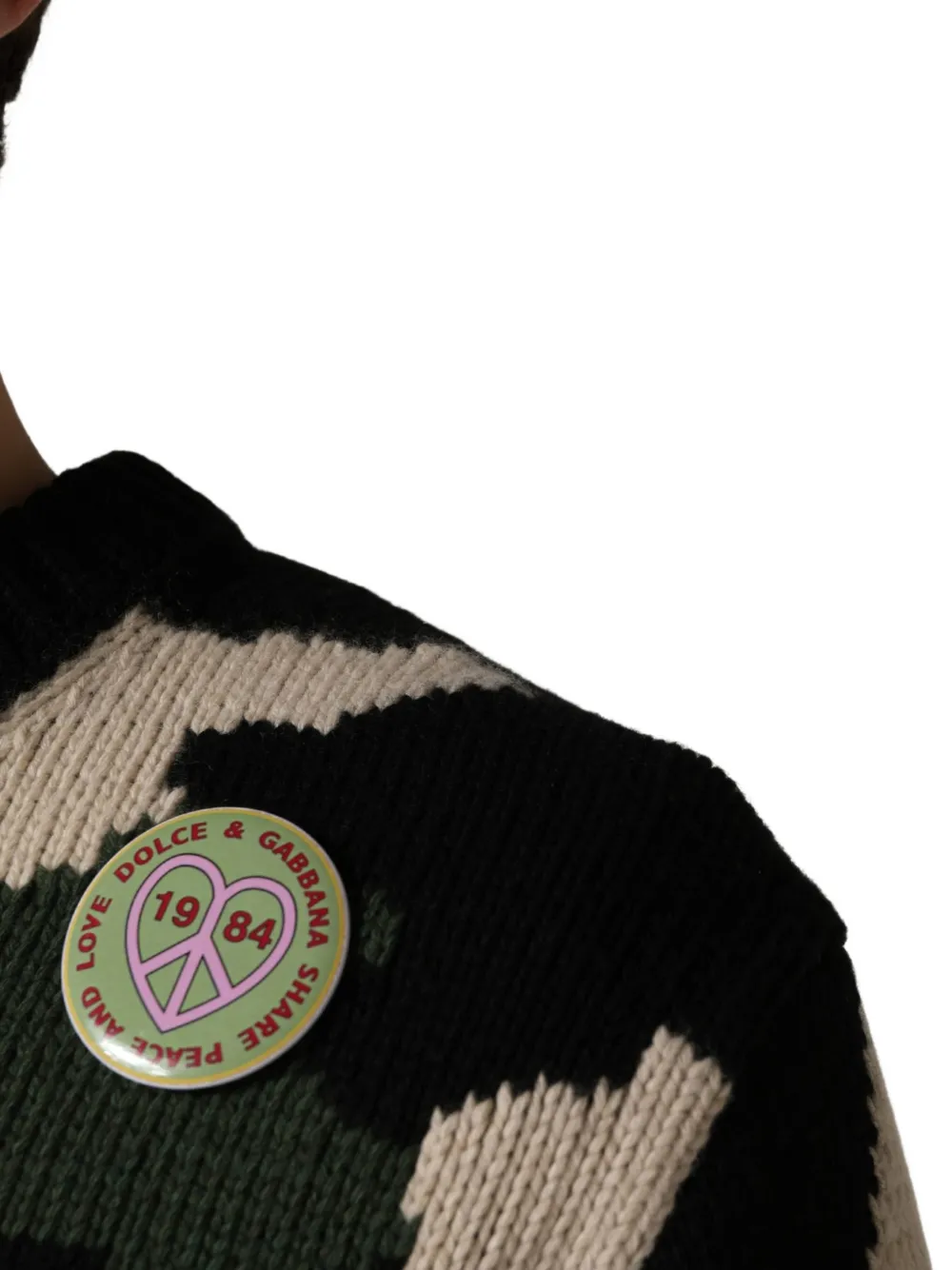 Dolce & Gabbana patch-detail camouflage-intarsia sweater Groen