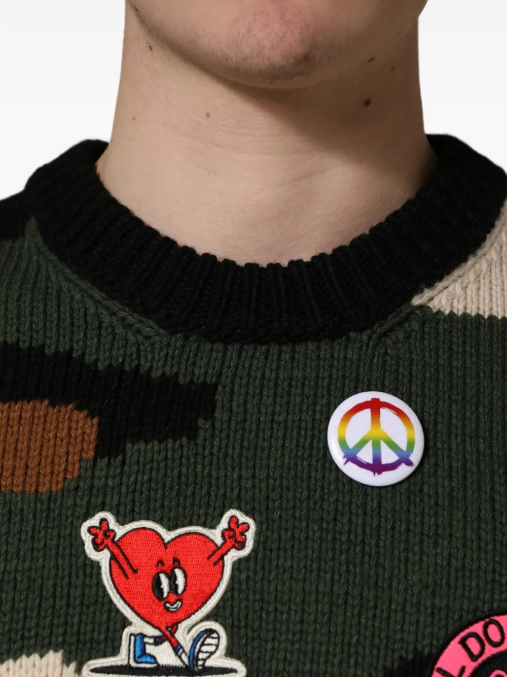 Dolce & Gabbana patch-detail camouflage-intarsia sweater Groen