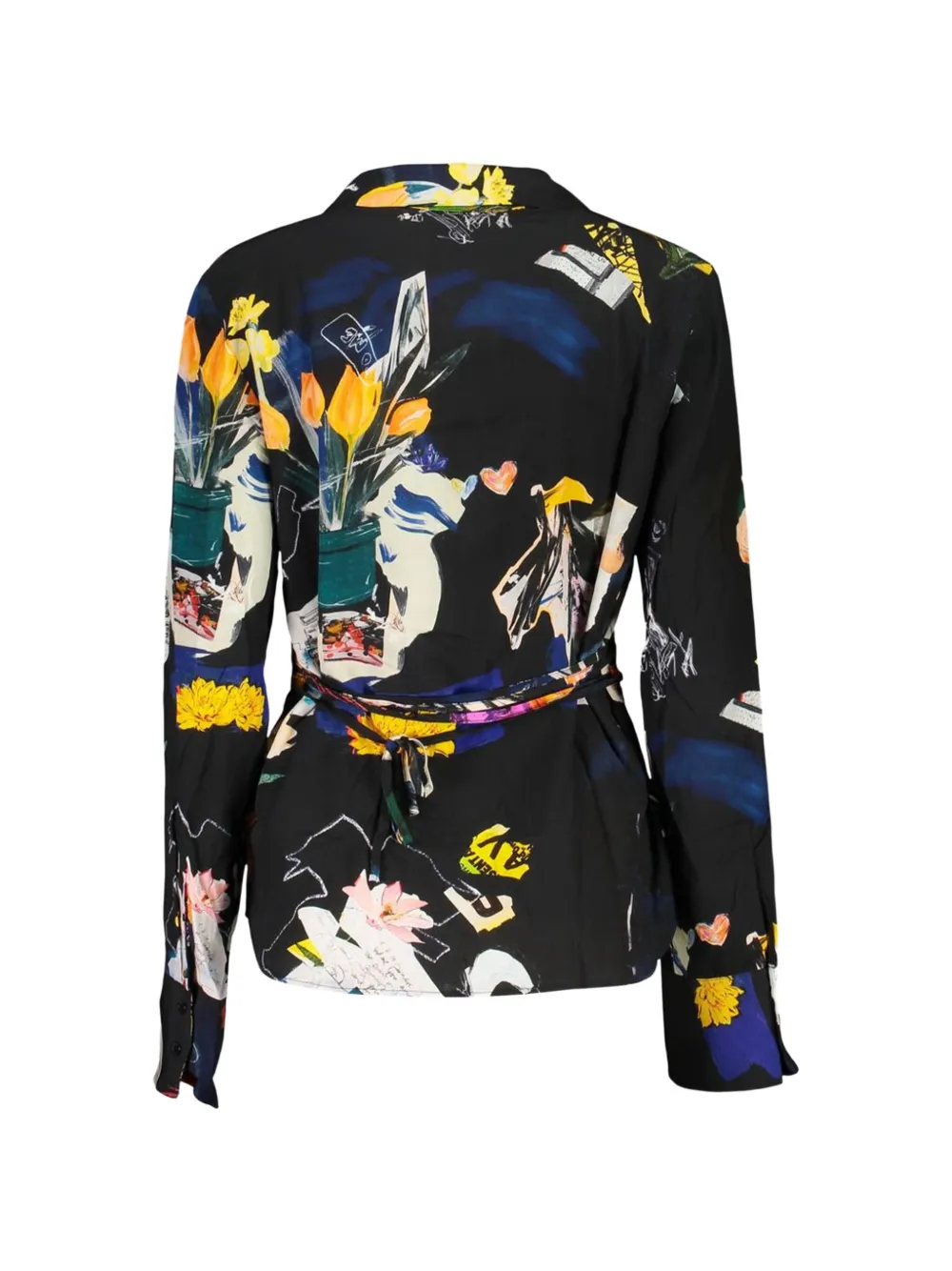Desigual floral-print belted shirt Zwart