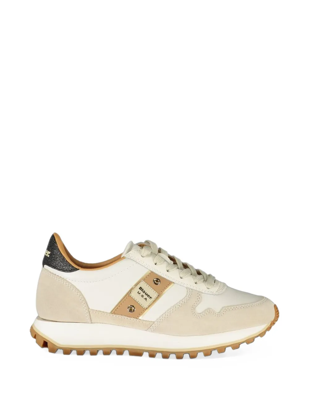 Blauer Millen panelled logo-patch sneakers - Nude
