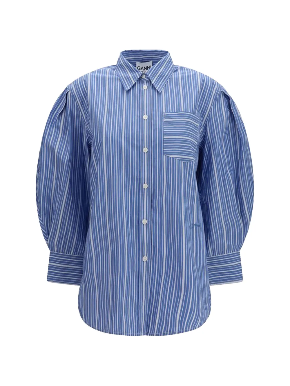 GANNI shirt in striped cotton Blauw