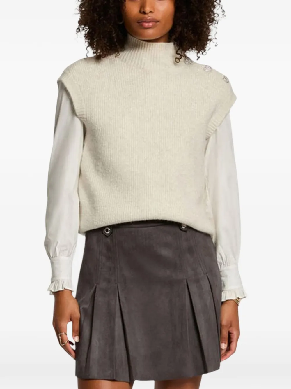 Morgan embellished sleeveless high-neck sweater Beige