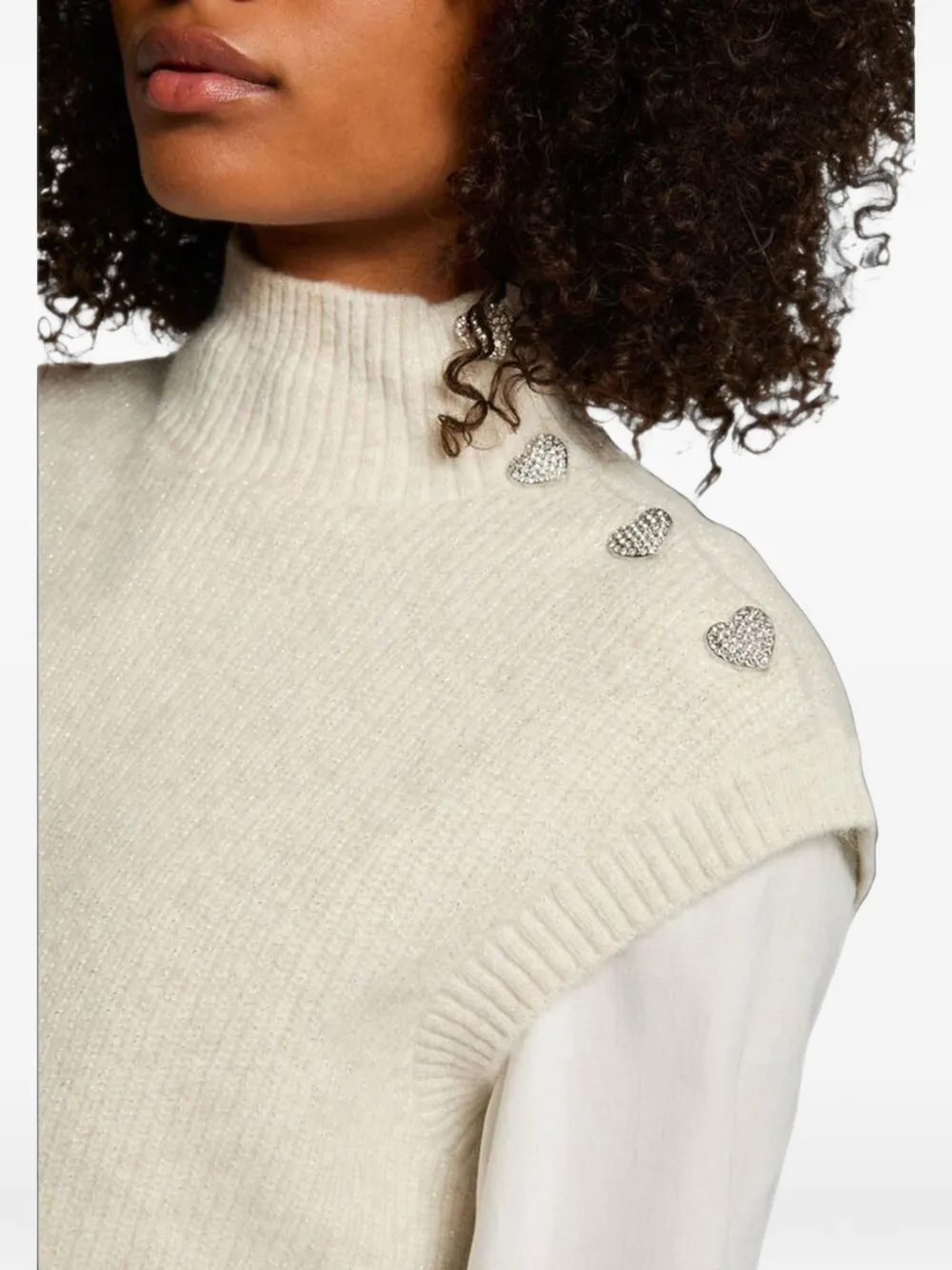 Morgan embellished sleeveless high-neck sweater Beige