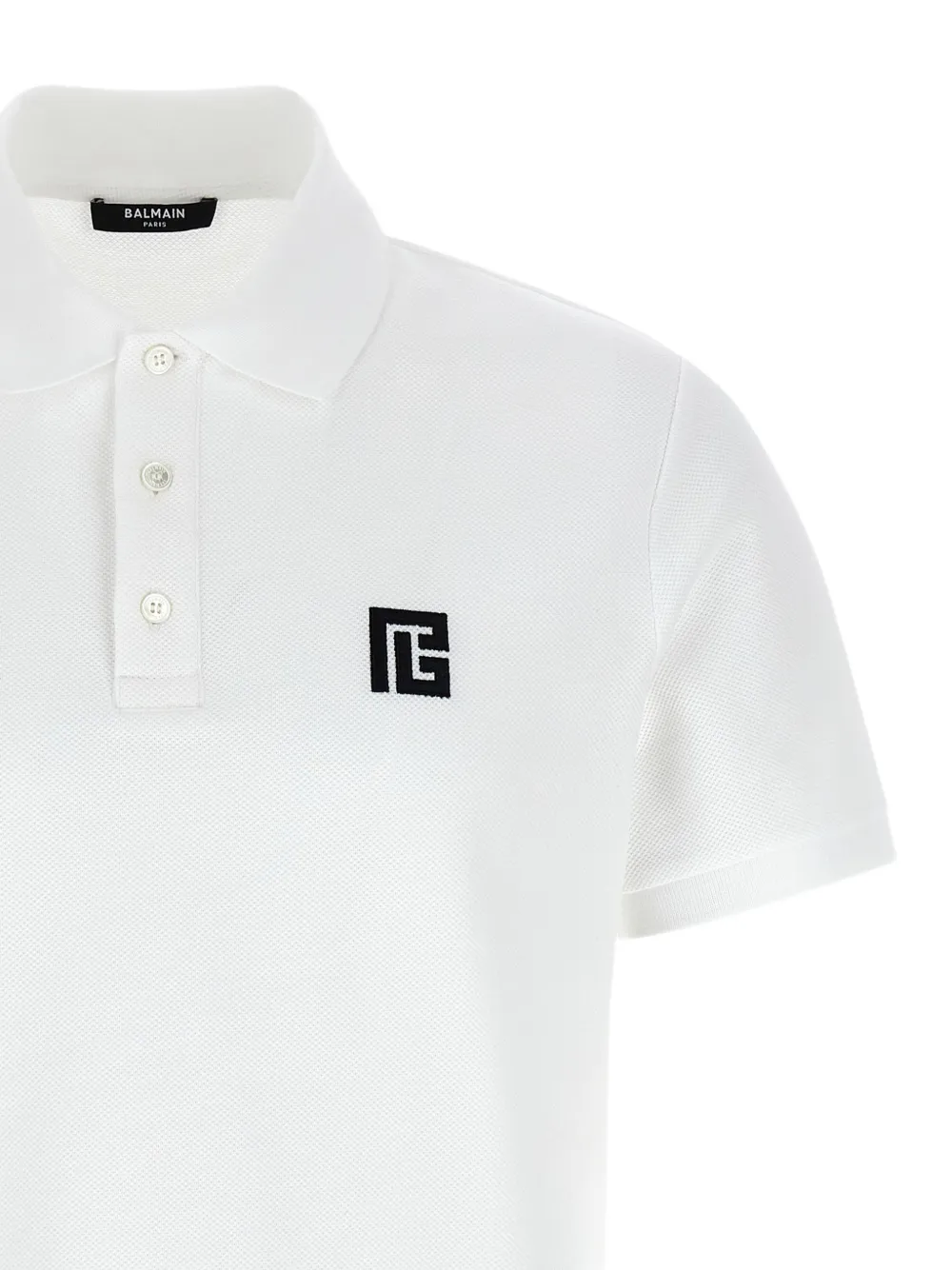 Balmain logo-embroidered cotton polo shirt Wit