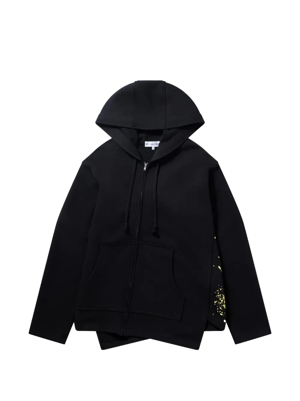 Comme Des Garçons Shirt paint-splatter asymmetric hoodie Zwart